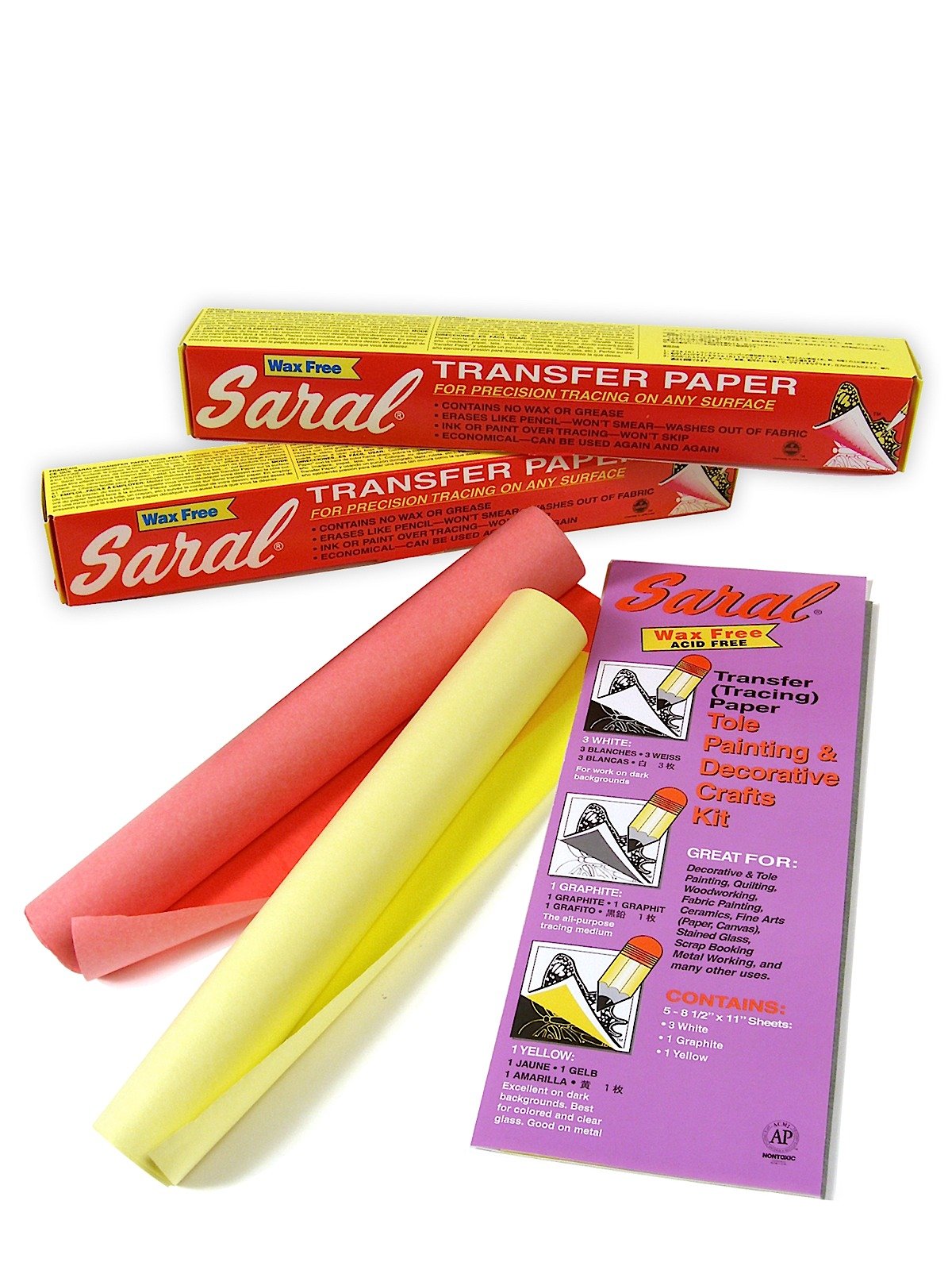 SARAL Transfer Paper Sampler 5 Colors ~ White, Graphite, Yellow, Blue, Red