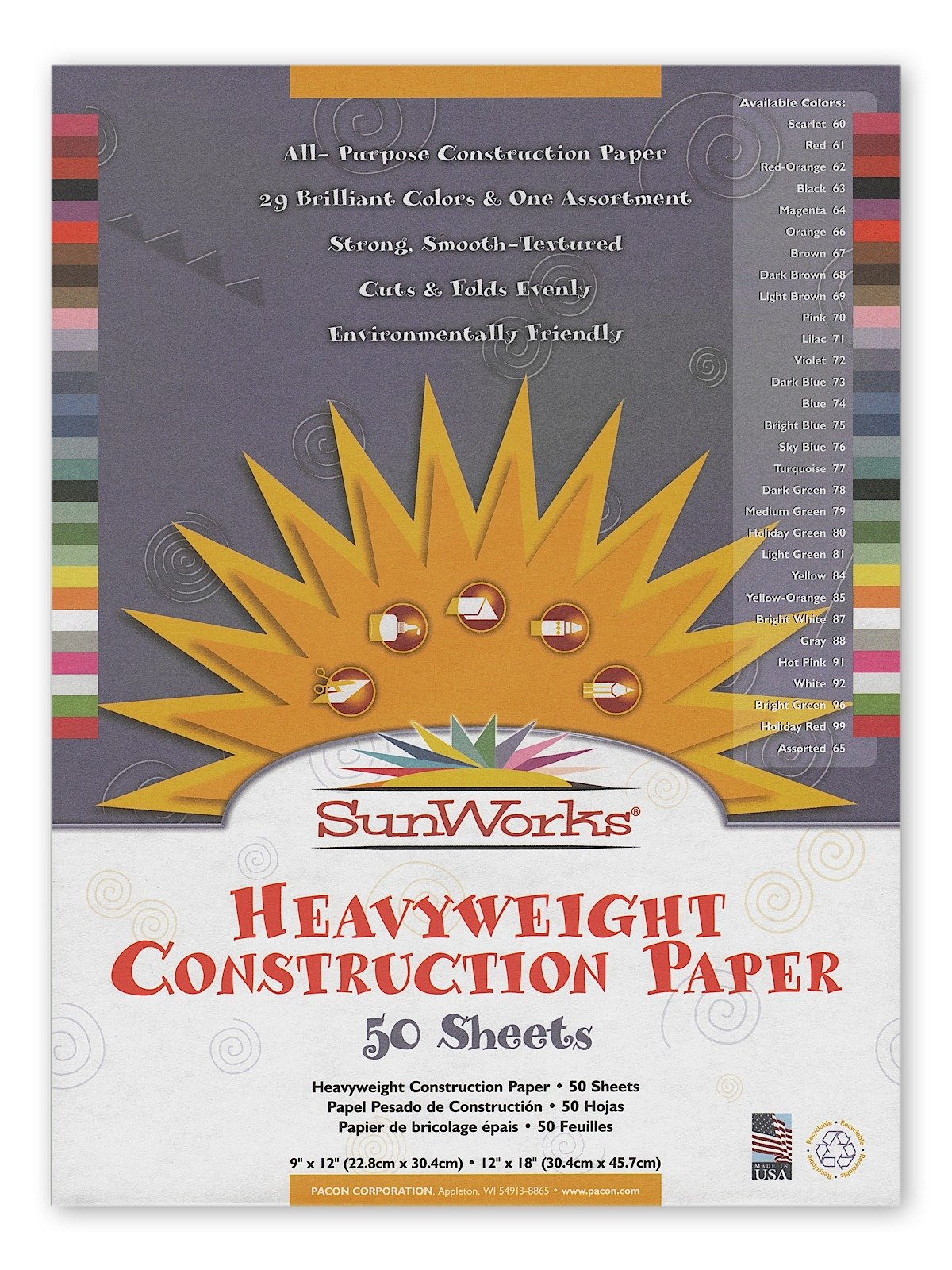 Pacon SunWorks 12 x 18 Construction Paper Bright White 50 Sheets/Pack 5  Packs