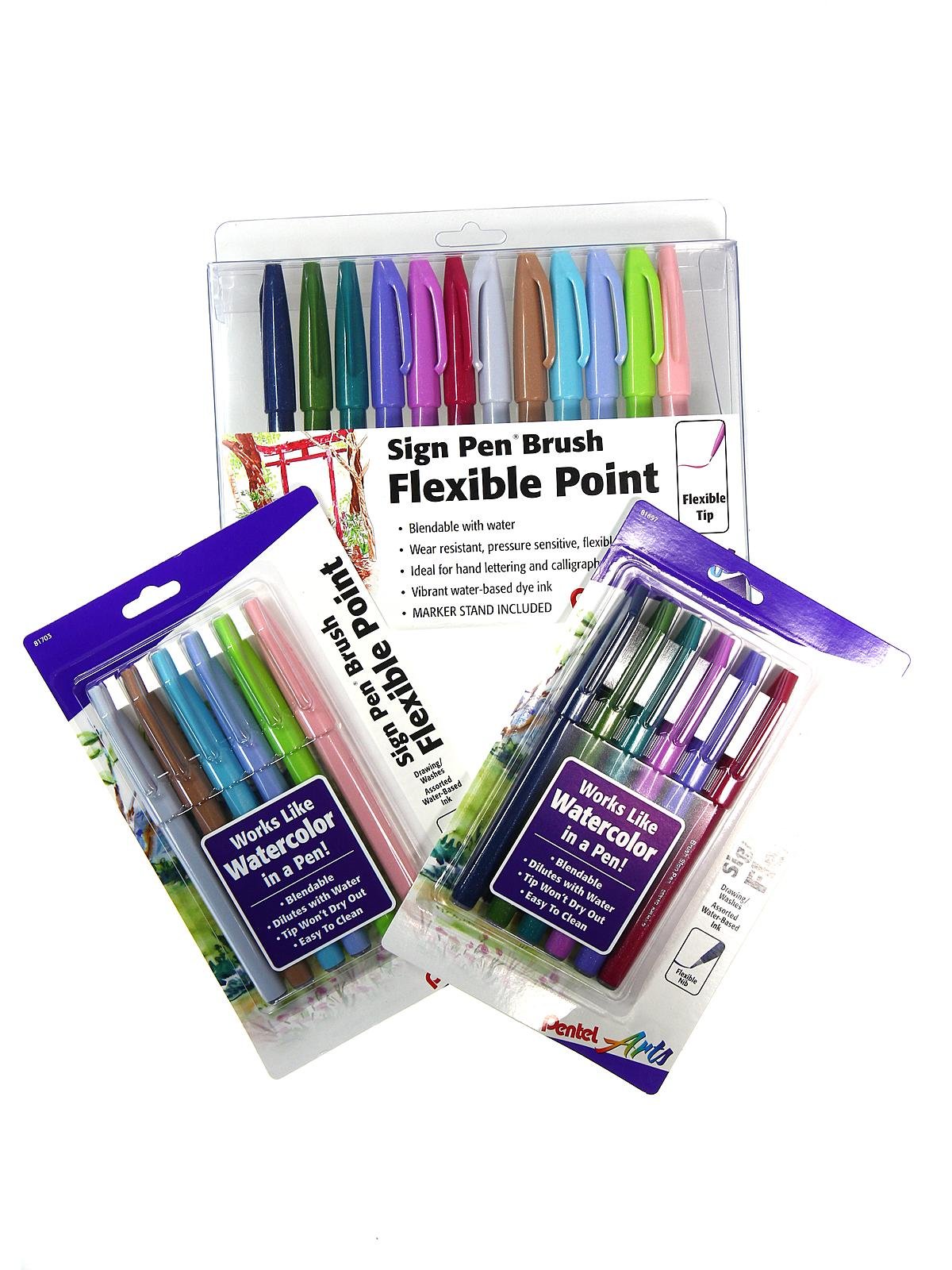 Pentel Touch Sign Pen with brush tip, Set of 6 Pastel Colors (A)