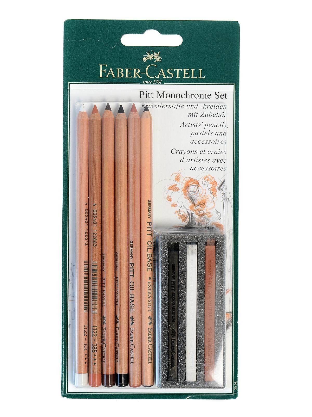 Pitt Monochrome Set of 12 pencils charcoal eraser pastel