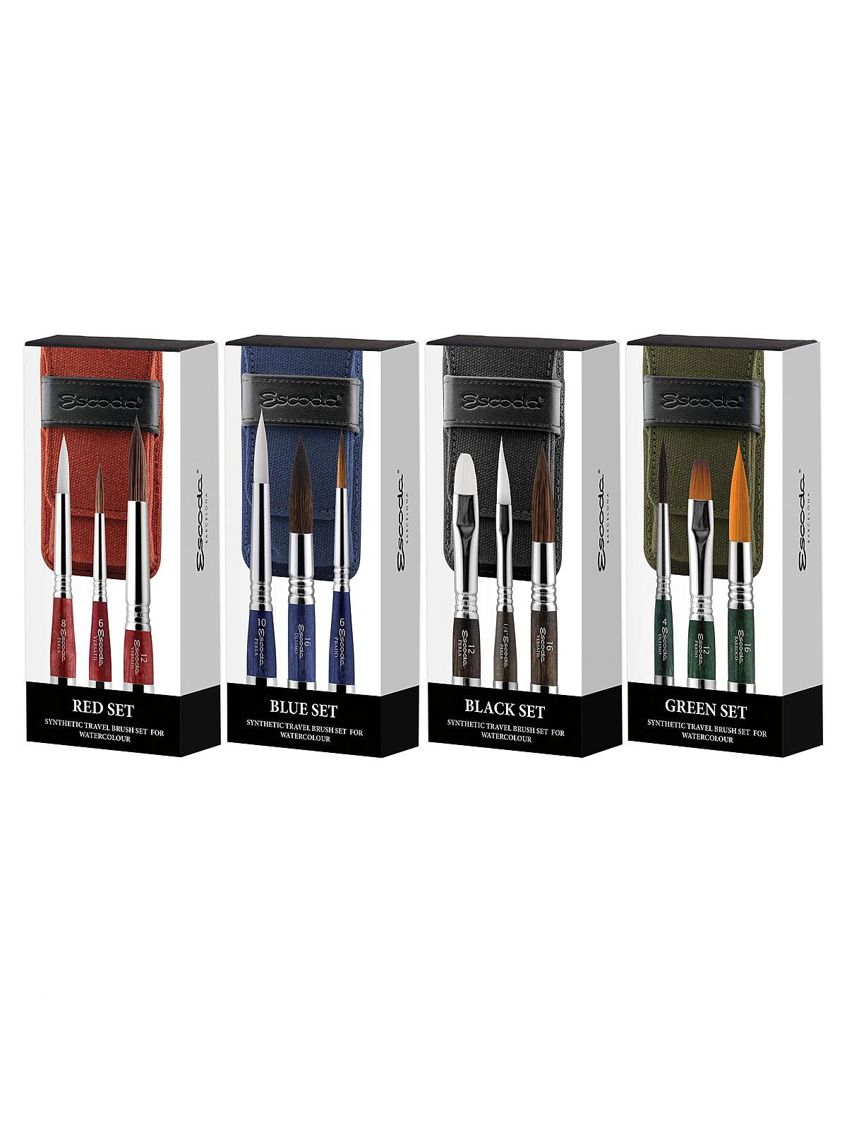 Escoda : Synthetic Watercolor Travel Brush : Series 1273 : Green Set of 3