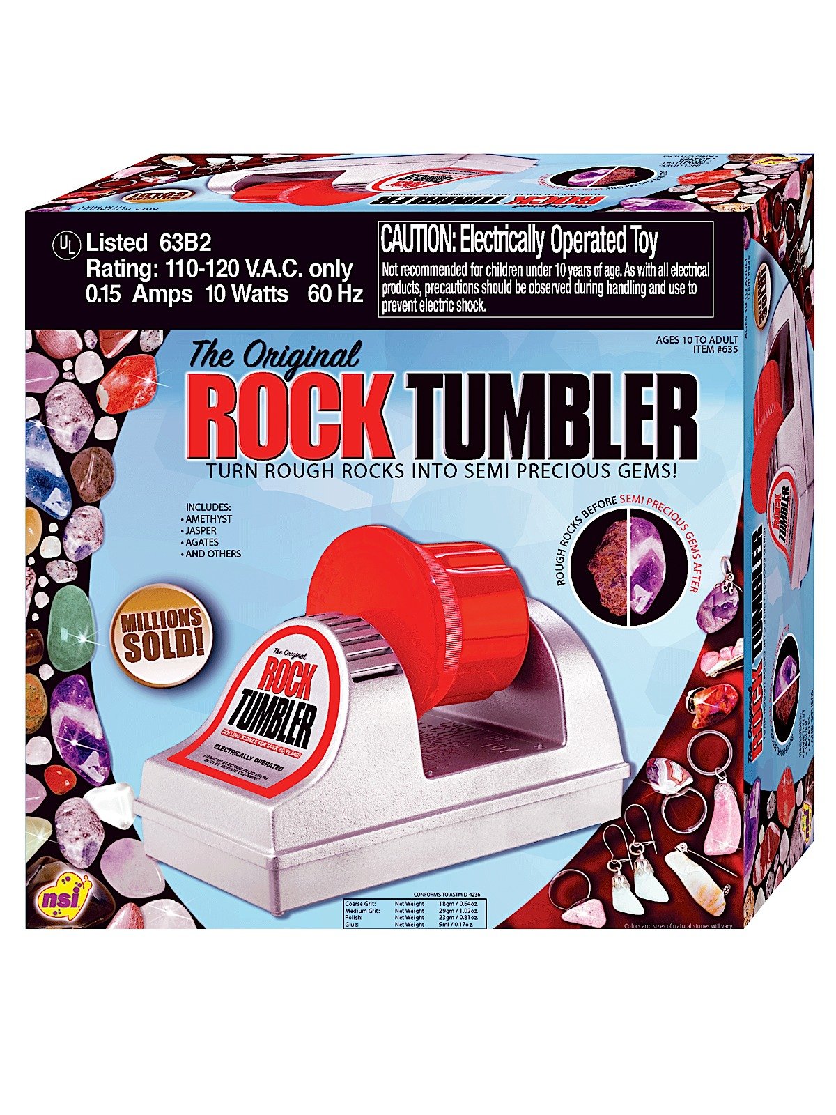Rock Tumbler Kit,Turns Rough Rocks Into Beautiful Gems,with Button